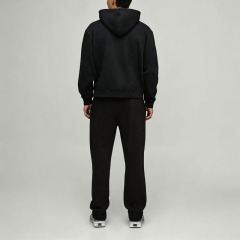Custom Puff Printing Embroidery 2 Pieces Full Zip up Boxy Fit Wide Leg Black Cotton French Terry Men's Heavyweight Tracksuit