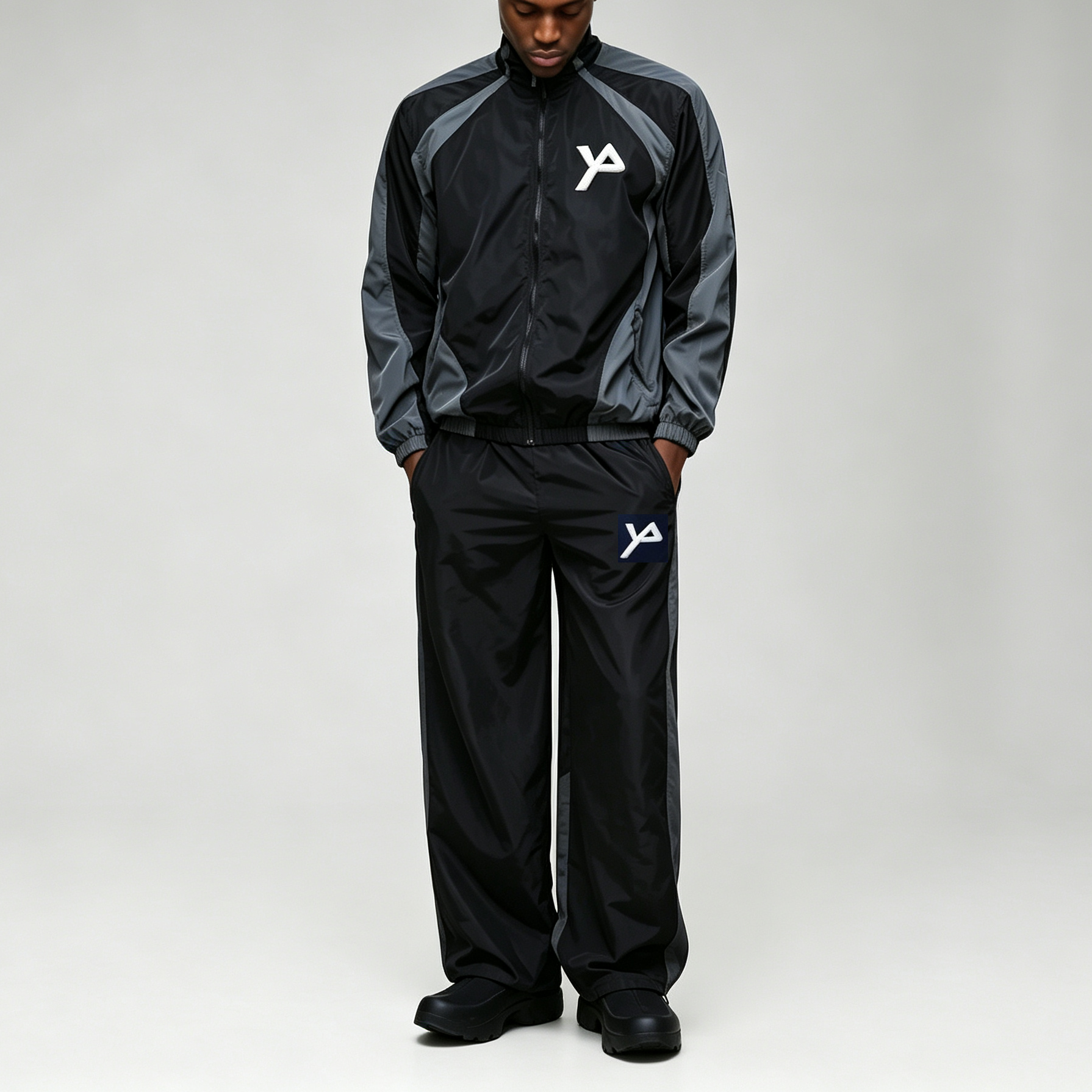 Custom Sets Spliced Contrast Color Windbreaker Zipper-up Nylon Jacket Set Wide Leg Pants 2 Pieces Embroidery Men's Lightweight Tracksuit,Leading Custom Apparel Manufacturer | Your Trusted China Sourcing Partner | YC/YUECHI,Custom Spliced Contrast Color Windbreaker Zipper-up Nylon Jacket Wide Leg Pants 2 Pieces Embroidery Men's Lightweight Tracksuit