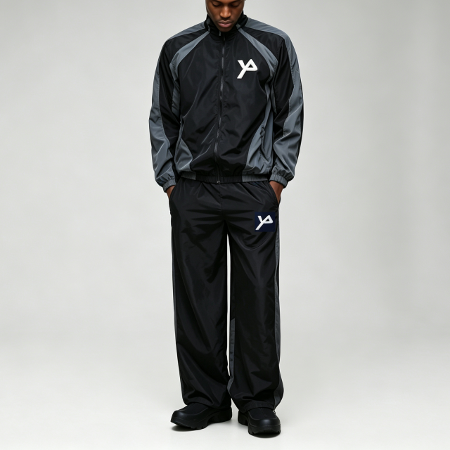 Custom Sets Spliced Contrast Color Windbreaker Zipper-up Nylon Jacket Set Wide Leg Pants 2 Pieces Embroidery Men's Lightweight Tracksuit,Leading Custom Apparel Manufacturer | Your Trusted China Sourcing Partner | YC/YUECHI,Custom Spliced Contrast Color Windbreaker Zipper-up Nylon Jacket Wide Leg Pants 2 Pieces Embroidery Men's Lightweight Tracksuit