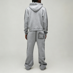 Custom Spray Printing Applique Full Zip 2 Pieces Boxy Fit Wide Leg Heather Grey Men's Heavyweight Fleece Winter Streetwear