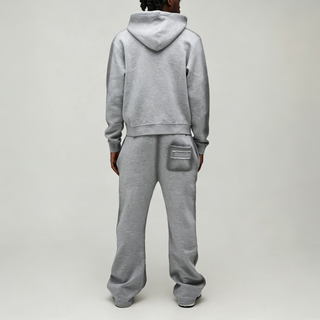 Custom Spray Printing Applique Full Zip 2 Pieces Boxy Fit Wide Leg Heather Grey Men's Heavyweight Fleece Winter Streetwear