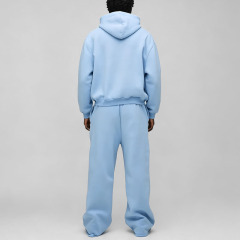 Custom 2 Pieces Full Zip up Boxy Fit Baggy Wide Leg Blue Cotton Polyester Streetwear Men's Screen Printing Tracksuit Set