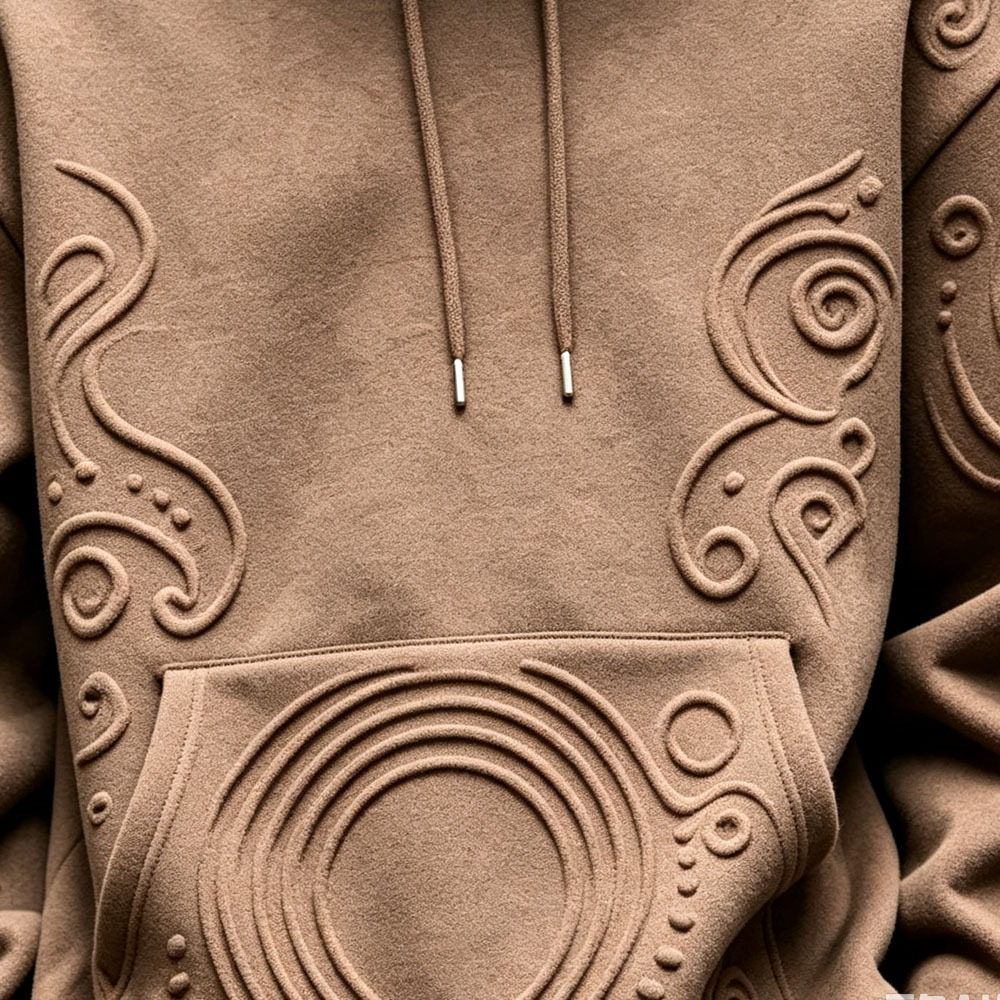 Custom 3D Embossed Pullover Hoodie Wide Leg Trousers 2 Pieces Cotton Blend Relaxed Men's Textured Tracksuit Set