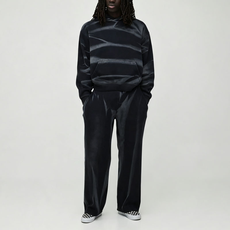 Custom Laser Burnout 2 Pieces Boxy Fit Cropped Wide Leg French Terry Cotton Men's Heavyweight Streetwear Tracksuit Set