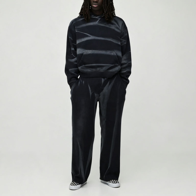 Custom Laser Burnout 2 Pieces Boxy Fit Cropped Wide Leg French Terry Cotton Men's Heavyweight Streetwear Tracksuit Set
