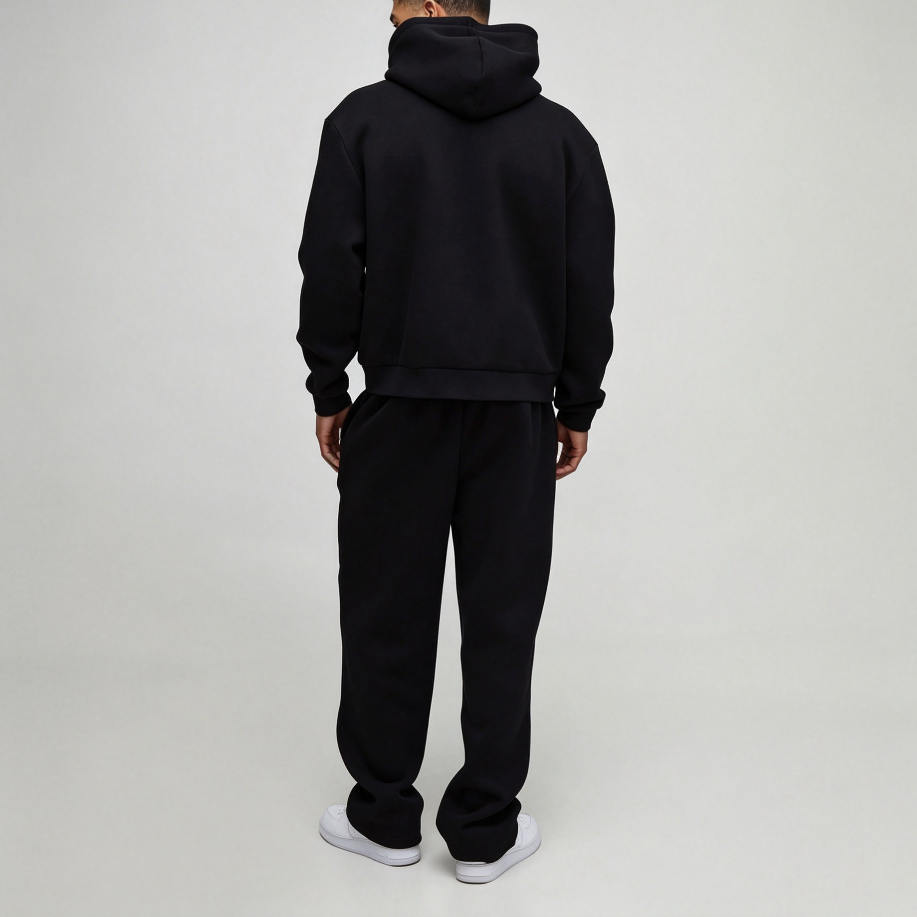 Custom Screen Print Graphic Black Fleece 2 Pieces Boxy Fit Baggy Cotton Pullover Apparel Men's Urban Streetwear Jogger Set