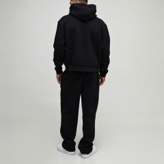 Custom Screen Print Graphic Black Fleece 2 Pieces Boxy Fit Baggy Cotton Pullover Apparel Men's Urban Streetwear Jogger Set
