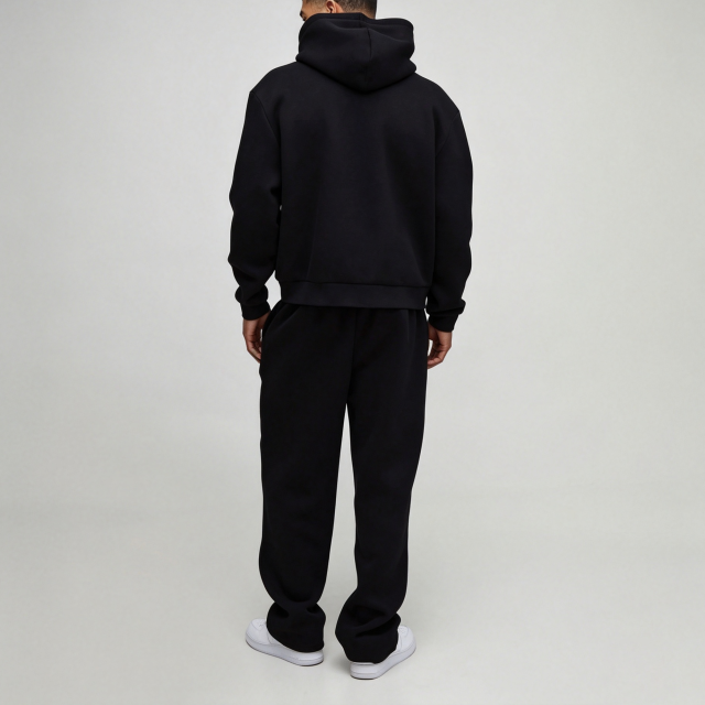 Custom Screen Print Graphic Black Fleece 2 Pieces Boxy Fit Baggy Cotton Pullover Apparel Men's Urban Streetwear Jogger Set