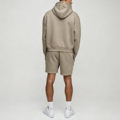 Custom Made Embroidery Fleece 2 Pieces Pullover Hoodie Drawstring Bottoms Khaki Boxy Fit Men's Winter Streetwear Sportswear