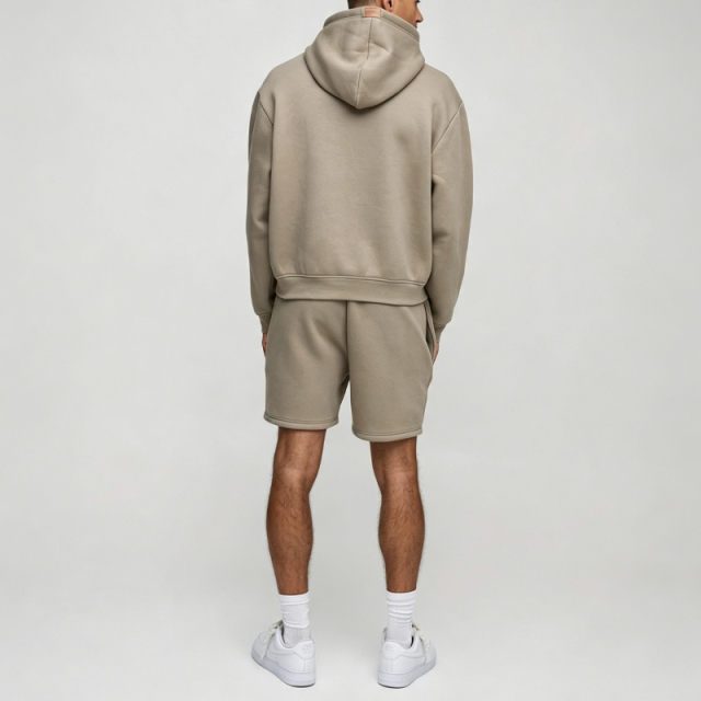 Custom Made Embroidery Fleece 2 Pieces Pullover Hoodie Drawstring Bottoms Khaki Boxy Fit Men's Winter Streetwear Sportswear