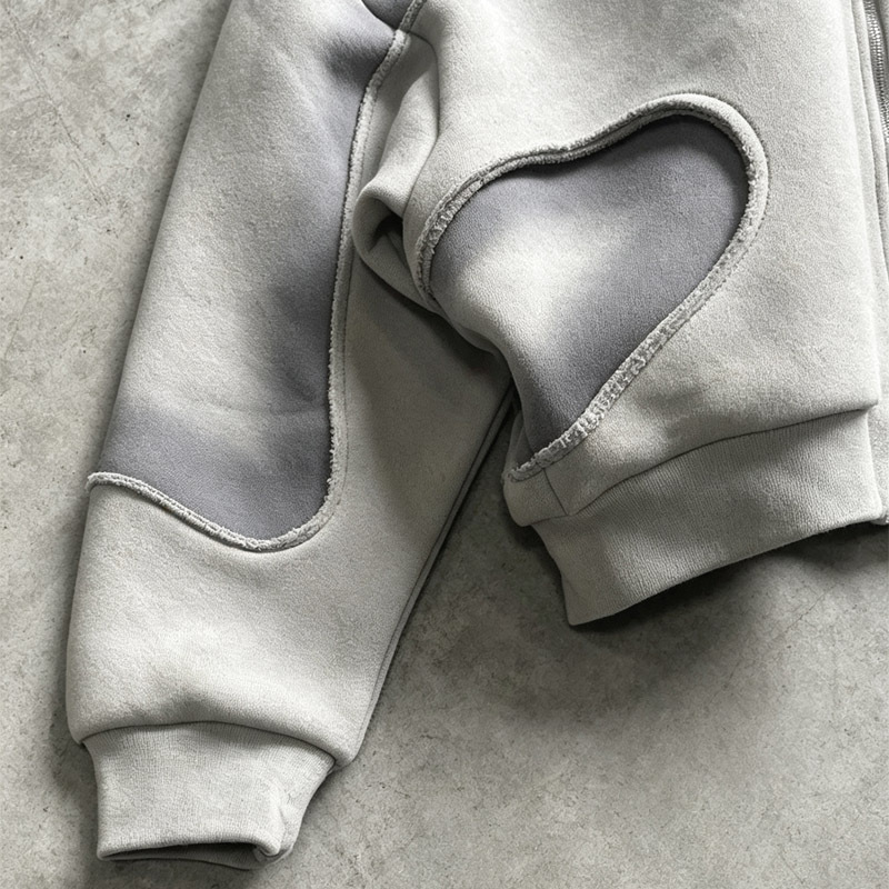 Men's Spray Print Color Block Tracksuit Exposed Raw Seam Full Zip Hoodie Wide Leg Sweatpants 100% Cotton Fleece High Street