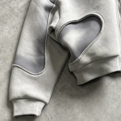 Men's Spray Print Color Block Tracksuit Exposed Raw Seam Full Zip Hoodie Wide Leg Sweatpants 100% Cotton Fleece High Street