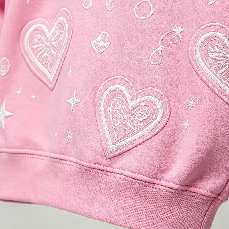 Custom Pink Applique Embroidery 2 Pieces Boxy Full Zip Wide Leg Cotton Winter Hooded Streetwear Men's Fleece Tracksuit Set