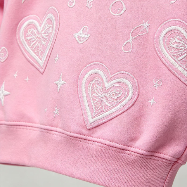 Custom Pink Applique Embroidery 2 Pieces Boxy Full Zip Wide Leg Cotton Winter Hooded Streetwear Men's Fleece Tracksuit Set
