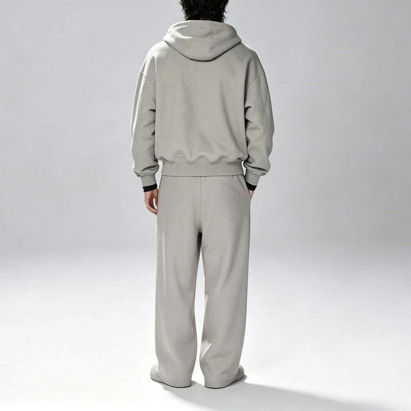 Custom Men's Henley Half Snap Hoodie Tracksuit Inner Hood Studded Heavy Fleece Wide Leg Pants Streetwear