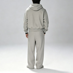 Custom Men's Henley Half Snap Hoodie Tracksuit Inner Hood Studded Heavy Fleece Wide Leg Pants Streetwear