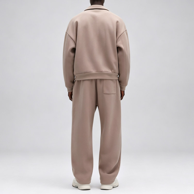 Custom Men's Oversized Polo Sweatshirt Tracksuit Heavyweight Air Layer Fabric Loose Fit Wide Leg Sweatpants Casual Two Piece Set
