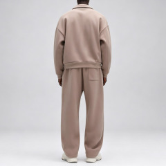 Custom Men's Oversized Polo Sweatshirt Tracksuit Heavyweight Air Layer Fabric Loose Fit Wide Leg Sweatpants Casual Two Piece Set