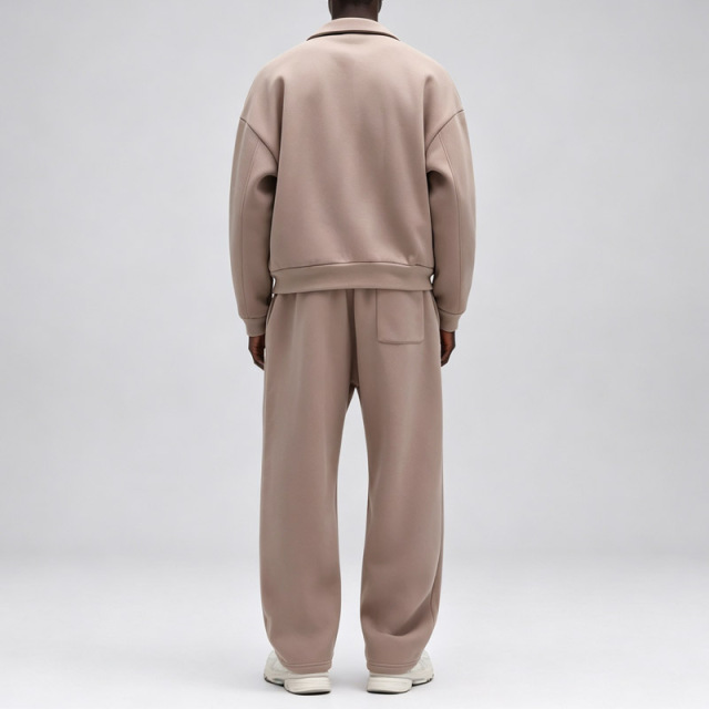 Custom Men's Oversized Polo Sweatshirt Tracksuit Heavyweight Air Layer Fabric Loose Fit Wide Leg Sweatpants Casual Two Piece Set