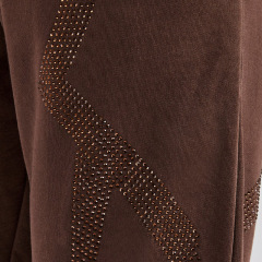 Custom Mens Chocolate Brown Rhinestone Tracksuit Set Zip up Hooded Jacket Oversized Fit Elastic Waist Cuffed Jogger Pants