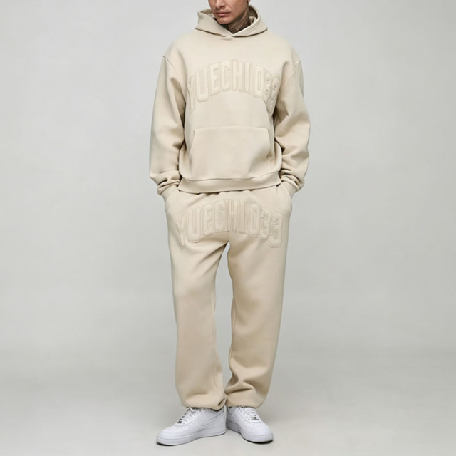 Custom Men's Oversized Heavyweight French Terry 100% Cotton Applique Hoodie & Baggy Fit Jogger Tracksuit Streetwear 2 Piece Set