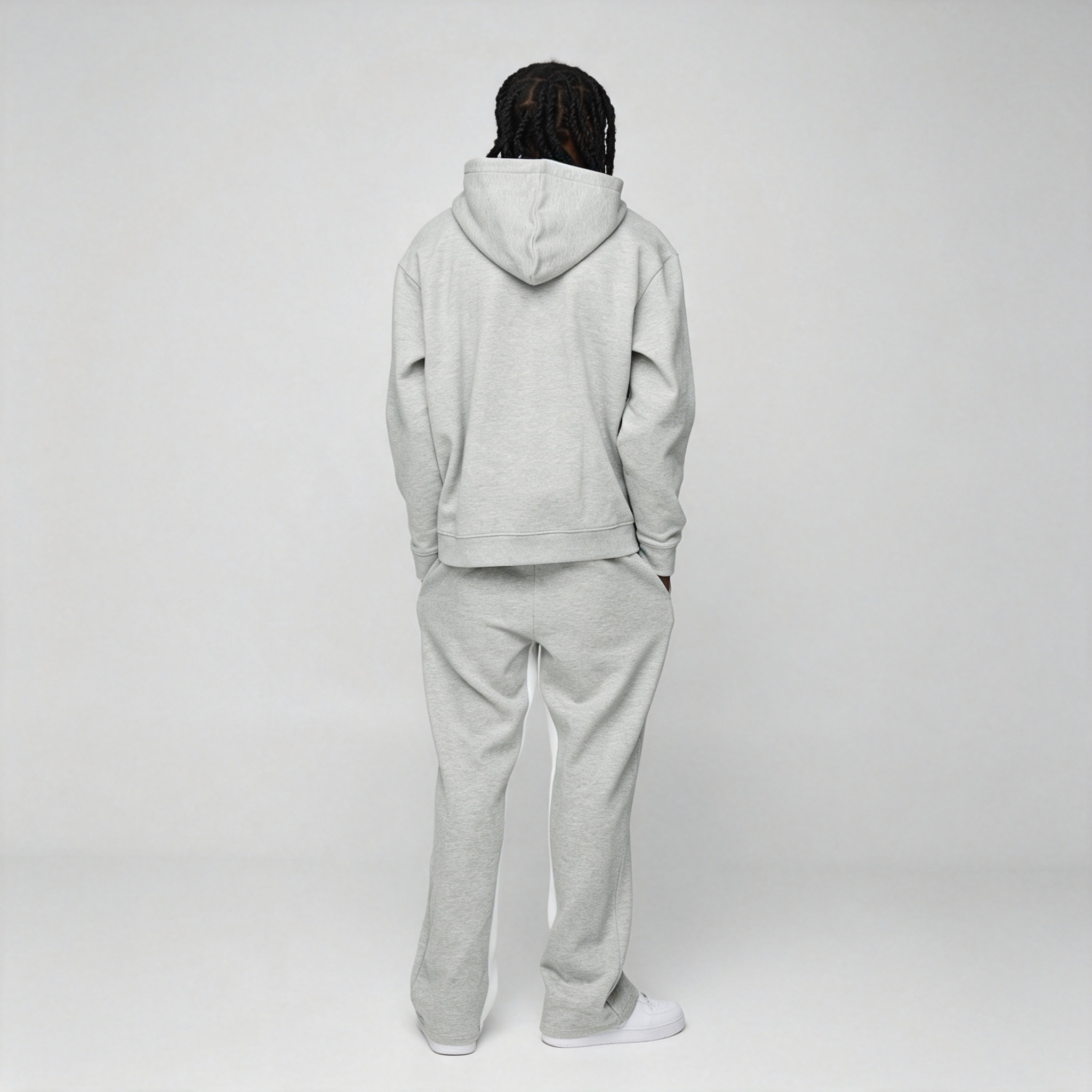 Custom Embroidery Full Zip Boxy Fit Hooded Cropped Wide Leg Fleece Thick Warm Winter Grey Teal Streetwear Apparel Men's Sports