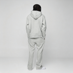 Custom Embroidery Full Zip Boxy Fit Hooded Cropped Wide Leg Fleece Thick Warm Winter Grey Teal Streetwear Apparel Men's Sports