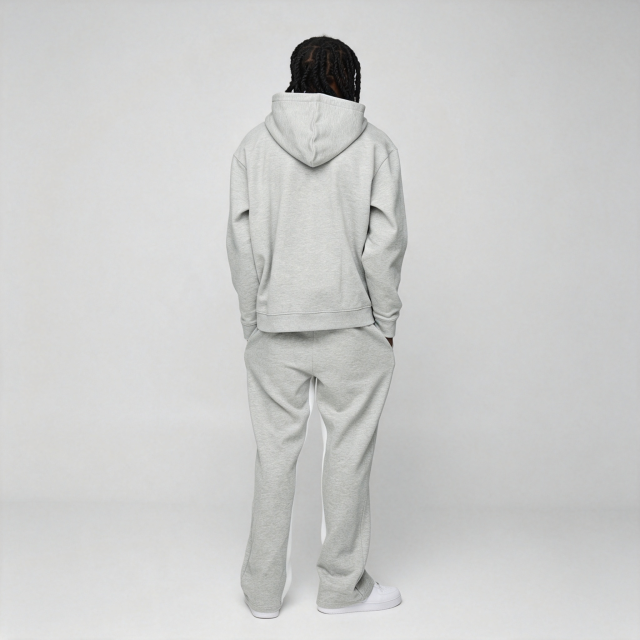 Custom Embroidery Full Zip Boxy Fit Hooded Cropped Wide Leg Fleece Thick Warm Winter Grey Teal Streetwear Apparel Men's Sports