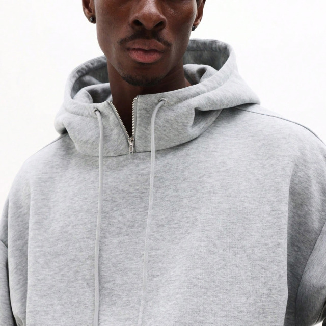 Custom Men Heather Grey Heavyweight Plain Regular Hooded Pullover Fleece Hoodie With Drawstring Casual Streetwear Two Piece Set