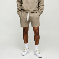Custom Made Embroidery Fleece 2 Pieces Pullover Hoodie Drawstring Bottoms Khaki Boxy Fit Men's Winter Streetwear Sportswear