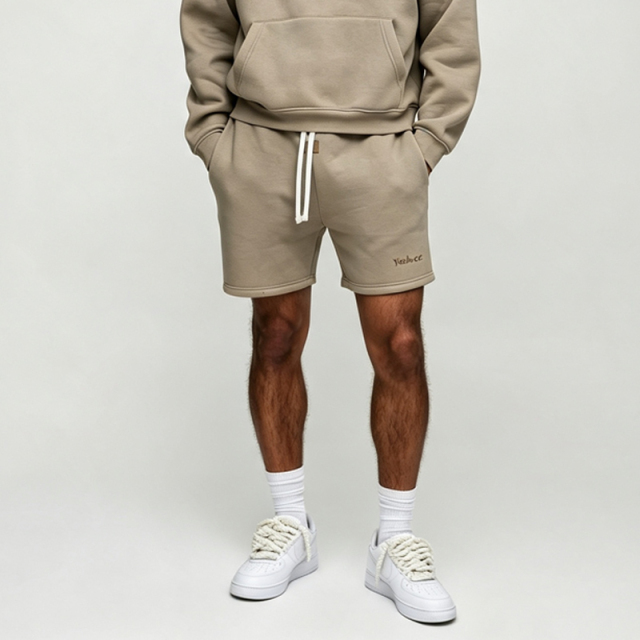 Custom Made Embroidery Fleece 2 Pieces Pullover Hoodie Drawstring Bottoms Khaki Boxy Fit Men's Winter Streetwear Sportswear