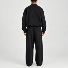 Men Oversized Cropped Boxy Heavyweight Jersey Bomber Jacket Wide Leg Sweatpants 2 Piece Set 100% Cotton Embroidery Tracksuit