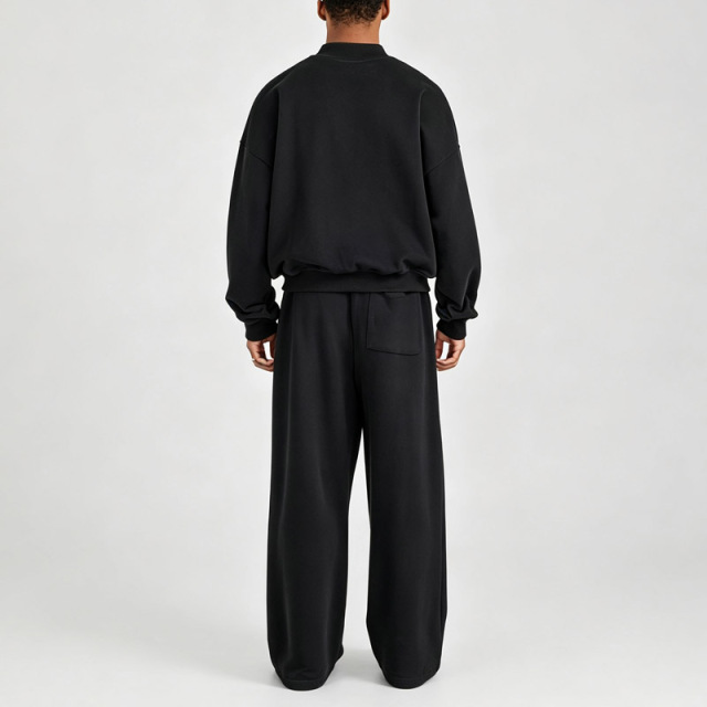 Men Oversized Cropped Boxy Heavyweight Jersey Bomber Jacket Wide Leg Sweatpants 2 Piece Set 100% Cotton Embroidery Tracksuit
