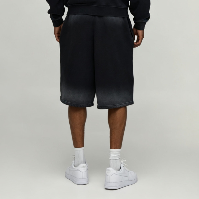 Custom Sun Faded Embroidery Full Zip Hoodie Knee Length Shorts 2 Pieces Washed Black Cotton French Terry Men's Casual Tracksuit