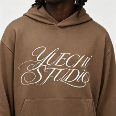 Custom Screen Print 2 Pieces Boxy Fit Brown Cotton French Terry Pullover Hoodie Jogger Apparel Men's Streetwear Tracksuit