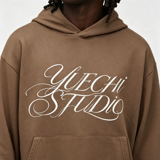Custom Screen Print 2 Pieces Boxy Fit Brown Cotton French Terry Pullover Hoodie Jogger Apparel Men's Streetwear Tracksuit