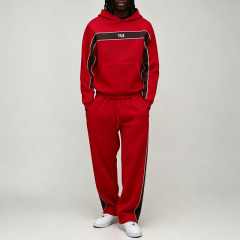 Custom Made 100% Cotton Heavyweight Fleece 2 Pieces Spliced Contrast Color Ribbed Embroidery Men's Urban Jogger Set