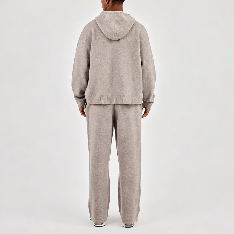 Men Oversized Full Zip Knit Hoodie Straight Leg Knit Sweatpants 2 Piece Set Jacquard Recycled Polyester Streetwear Tracksuit