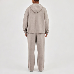 Men Oversized Full Zip Knit Hoodie Straight Leg Knit Sweatpants 2 Piece Set Jacquard Recycled Polyester Streetwear Tracksuit