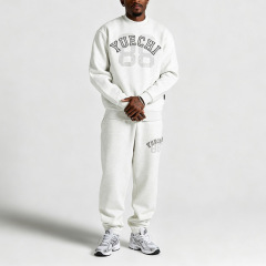 Custom Men Crew Neck Tracksuit 100% Cotton Fleece Rhinestone DTG Printing Embroidery Sweatshirt Jogger Sports Two Piece Set