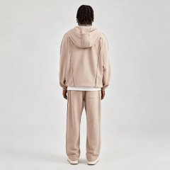Men Oversized Full Zip up Tracksuit Stone Wash Raw Edge Seam 100% Cotton French Terry Drop Shoulder Wide Leg Sweatpants