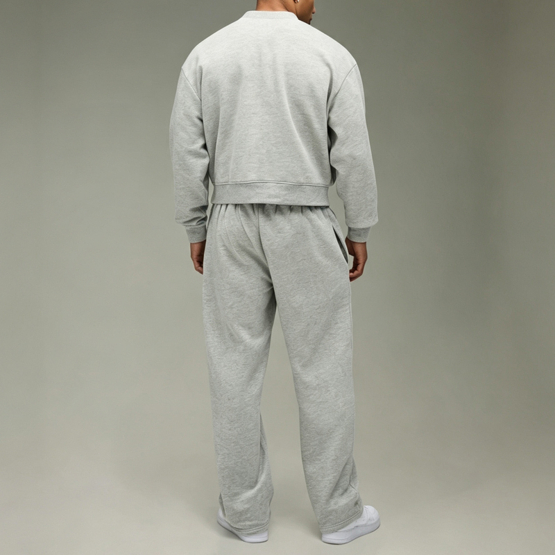 Custom Button Cardigan V-Neck Winter Streetwear 2-Piece Boxy Fit Wide Leg Cotton Fleece Grey Brown Men's Sportswear Tracksuit