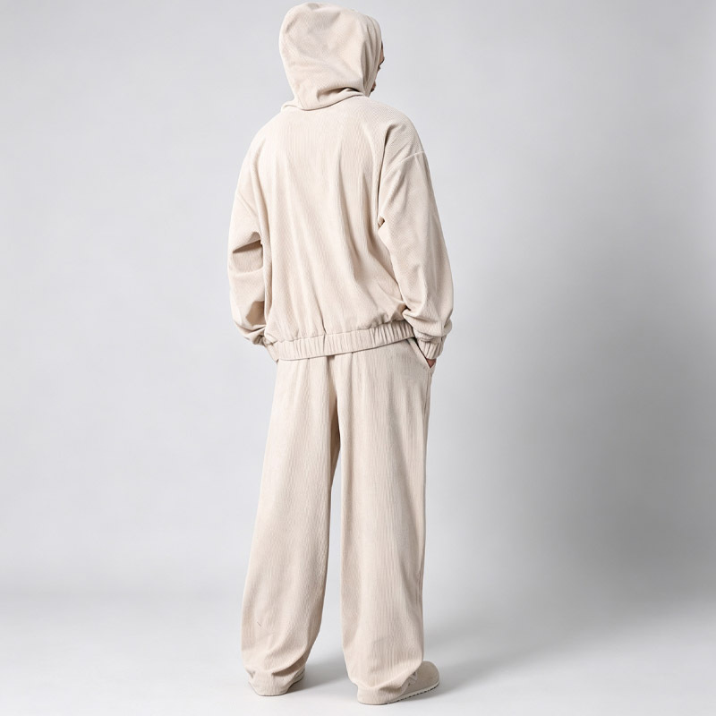 Men's Oversized Hoodie Tracksuit 100% Cotton Fine Wale Corduroy Embroidery Baggy Wide Leg Sweatpants Streetwear Two Piece Set