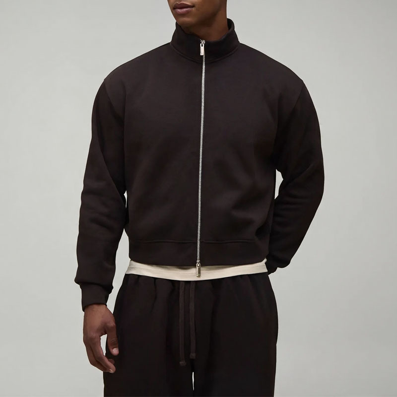 Custom Men Oversized Shrunken Full Zip Sweatshirt and Wide Leg Sweatpants Tracksuit Cotton Brushed Back Casual Two Piece Set