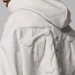 Custom Men Oversized Tracksuit Puff Printing Embossing Kangaroo Pocket Embroidered Winter Fleece Lined 100% Cotton Heather Grey