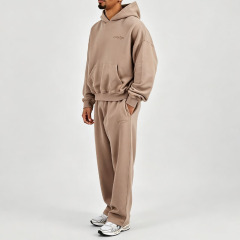 Custom Men Heavyweight 100% Cotton Soft Jersey Applique Hoodie Relaxed Jogger Set Elasticated Waistband Streetwear Tracksuit