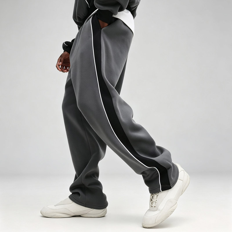 Men Oversized Curved Piping Color Block Tracksuit Contrast Waistband Loose Wide Leg Sweatpants Heavyweight French Terry
