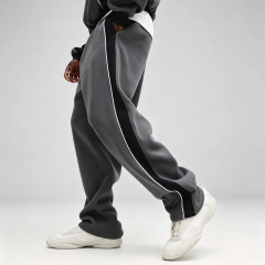 Men Oversized Curved Piping Color Block Tracksuit Contrast Waistband Loose Wide Leg Sweatpants Heavyweight French Terry