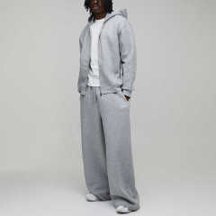 Custom Puff Printing Fleece 2-Piece Full-Zip Boxy Fit Baggy Wide-Leg Heather Grey Men's Heavyweight 100% Cotton Winter