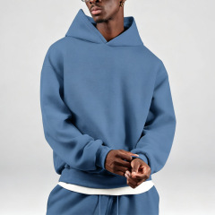 Men Oversized Drop Shoulder Hoodie Short Set Heavyweight Fleece Lined Blank Solid Color Custom Print Embroidery Streetwear